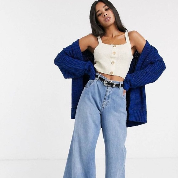 Free People High Hopes Chunky Knit Cardigan Open Front Cobalt Blue Size M - Picture 2 of 7